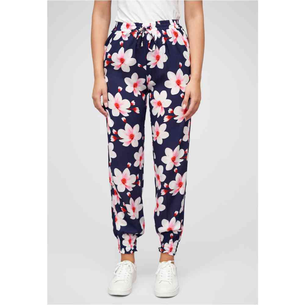 Cloud5ive - 2pockets & big flowers Ladies jogging pants - Dark blue